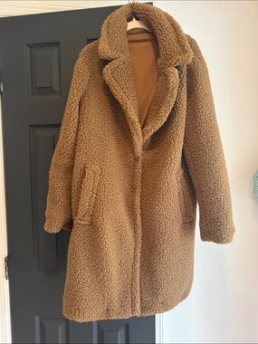 Women's Teddy Coat in Camel Brown - Cozy Longline Sherpa Jacket
